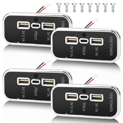 4PCS 12V RV USB Outlet 3 Charging Ports Panel Wall Surface Mount - color: Silver, size: 4PCS