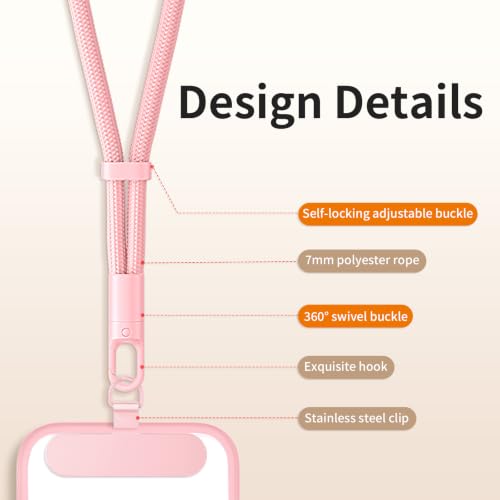 saxsion Lanyard for Phone, Self-Locking Phone Wrist Strap with 0.4mm Ultra-Thin Clip & 360° Hook, Anti-Drop and anti theft phone Strap (Pink) - color: Pink