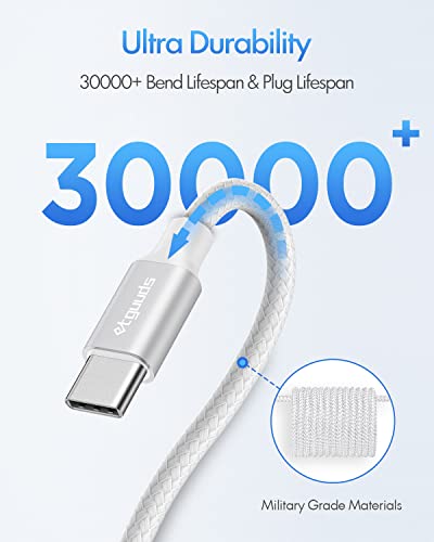 etguuds USB C to USB C Cable 6ft, 2-Pack 60W C to C Cable Fast Charging - color: White, size: 6ft
