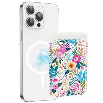 for MagSafe Wallet,Magnetic Card Holder for Phone Case - color: Blooming Flowers