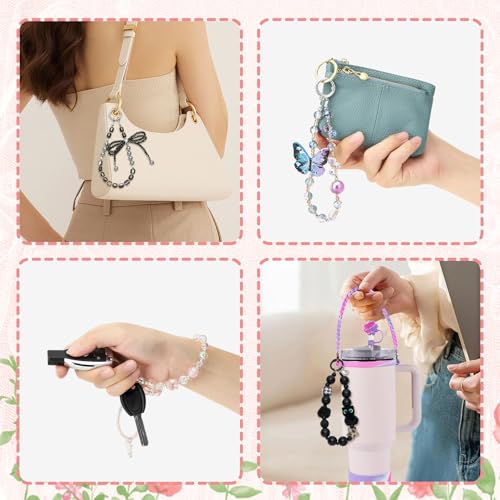 WOZEAH Phone Charm for Women, Beaded Wrist Strap Lanyard with Tether Tab – Anti-Theft Hands-Free Detachable Phone Chain Wristlet - color: Purple-blue Butterfly