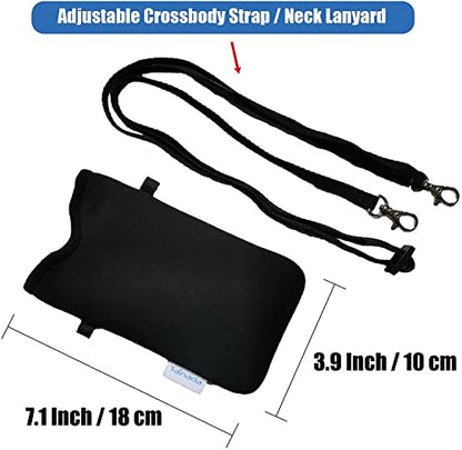 Tainada Neoprene Neck Phone Pouch Case with Crossbody Strap (Black Floral) | For Women; Lightweight small cellphone bag; Compatible with iPhone 17/16 Pro Max, 16e, 16/15 Plus; Samsung S26/S25, A57/A56 - color: Black Floral