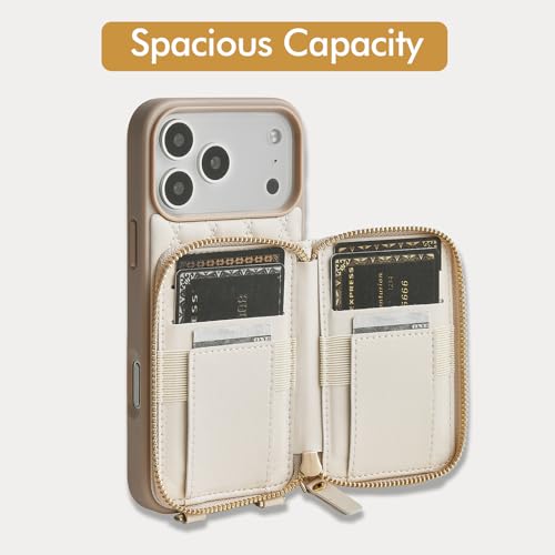 ZVE for iPhone 17 Pro Max Case Wallet with Card Holder, 360° Rotation Ring Stand Crossbody Wallet Cover 6.9 Inch-Beige - color: Beige, size: iPhone 17 Pro Max 6.9''