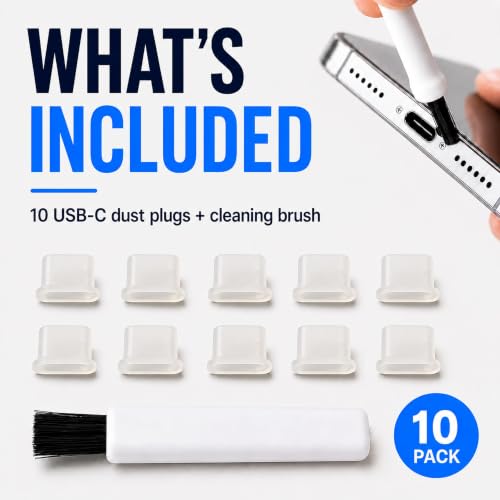 USB C Dust Plugs 10 Pack with Cleaning Brush, Charging Port Covers, Clear - color: Clear