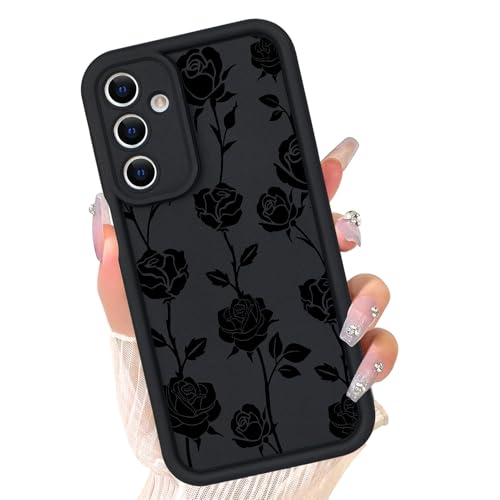 Compatible with Samsung Galaxy A15 / A15 5G Case, Cute Floral Silicone, Senior Shockproof Protection and Anti-Scratch for Soft Slim Phone Cover for Women Girls-Black Rose - color: Charm Rose, size: Samsung A15 5G/A15