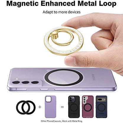 Allengel Magnetic Phone Grip for MagSafe, Magnetic Ring Holder Compatible with MagSafe Phone Ring, 360°Rotating Finger Kickstand for iPhone 16 Pro Max 15 14 13 12 Plus & Android Phone(Starry White) - color: gold starry sky white