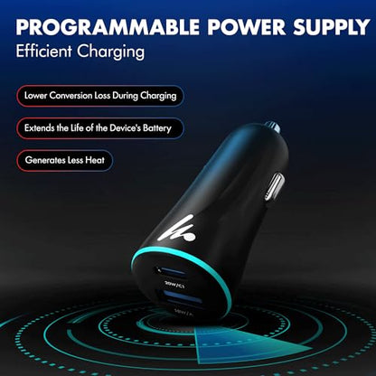 PD 20W Wozoyo Car Charger with Type-C & USB A,Power Delivery, PPS & QC 3.0, Dual Port Fast Charging (20W + 18W), 12V–24V Compatible, Multi-Layer Protection, 2-Years Manufacturer Warranty