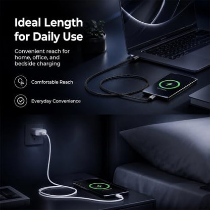 HIFI WALKER USB C to USB C Cable 2 Pack, 3.3ft Braided Cord, Black & White