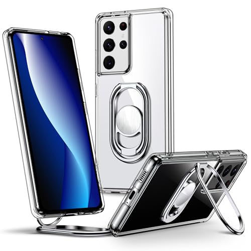 Shields Up for Samsung Galaxy S21 Ultra Case with Stand, Galaxy S21 Ultra Case Clear with Double Ring Holder [Adjustable & Foldable] Shockproof Protective Cover for Samsung Galaxy S21 Ultra - Clear - color: Clear, size: Galaxy S21 Ultra