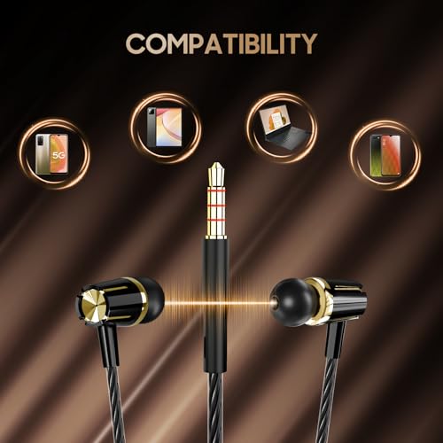 Rayleigh Wired Earbuds with Microphone and Heavy Bass Stereo 3.5mm - color: Black