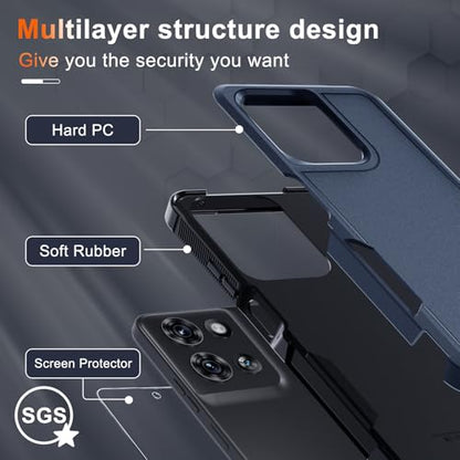 for Moto G 5G 2025 Case, Full Body Heavy Duty Rugged Shockproof Protective Phone Cover with Lanyard Strap, Tempered Glass Screen Protector, Navy Blue | with Tempered Glass Screen Protector+Lanyard Strap,Rugged Shockproof Protective Phone Case - color: Nav