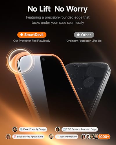 SMARTDEVIL 2 Pack for iPhone 15 Pro Max Screen Protector, 9H Hardness Military Grade Shatterproof, HD Clear Tempered Glass with Auto Dust-Elimination, Bubble Free, Easy Installation, Case Friendly | 9H Hardness Military Grade Shatterproof, HD Clear Temper
