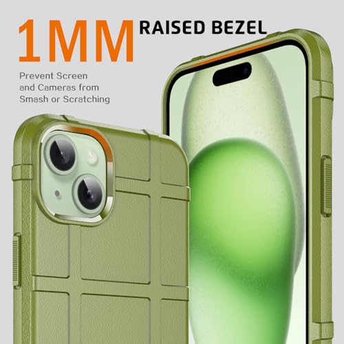 Rugged Shield 8ft Drop Proof TPU Thick Armor Tactical Protective Case Compatible with iPhone 15 Plus (6.7 inches) - Army Green - color: Army Green, size: iPhone 15 Plus