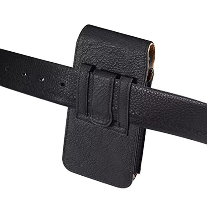 Cell Phone Belt Clip Holster Leather Men, Cell Phone Waist Bag with Card Holder, Vertical Leather Smartphone Pouch with Belt Loop Carry Case Travel Outdoor Camping Phone Belt Holder Wallet Fanny Pack - color: Black, size: 6.9 INCH