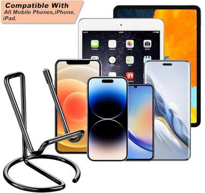 RXU Cell Phone Stand for Desk,Cute Metal Black Cell Phone Stand Holder Desk Accessories,Compatible with All Mobile Phones,iPhone,Switch,iPad