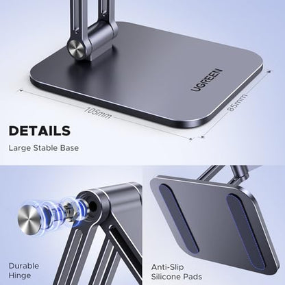 UGREEN Magnetic Phone Stand Compatible with MagSafe Holder for Desk Ergonomic Design Adjustable, Aluminum Cell Phone Stand Compatible for iPhone 17 Air 16 15 14 13 12 Pro Max and MagSafe Case, Grey - color: Grey
