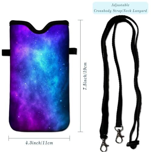 Cell Phone Sleeves Bag Case Crossbody Neoprene Holder Lanyard Phone Pouch for Women Men 7.5 X 4.5 Inches - Galaxy - color: Galaxy