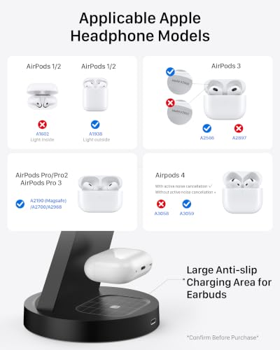 Anlmz 3 in 1 Charging Station - Wireless Charger for Apple Multiple Devices - color: Black