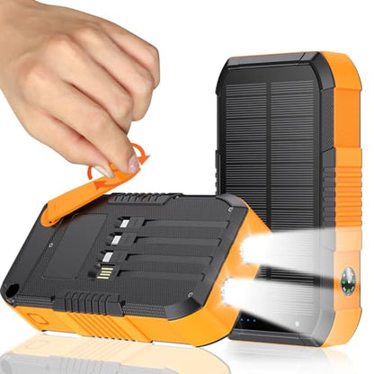 Solar Power Bank 66800mAh Built in Hand Crank for Camping and Hiking - color: orange