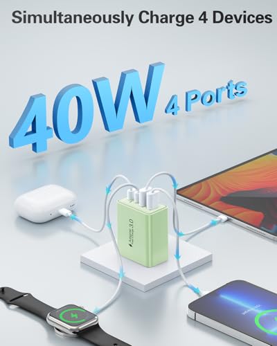 KOUEMGI 2-Pack 40W 4-Port USB C Fast Charging Block (Green), Dual PD+QC Charger Cube for iPhone 15/15 Plus/15 Pro/15 Pro Max, iPad, Samsung, LG, Google Pixel - color: 2-Pack Green