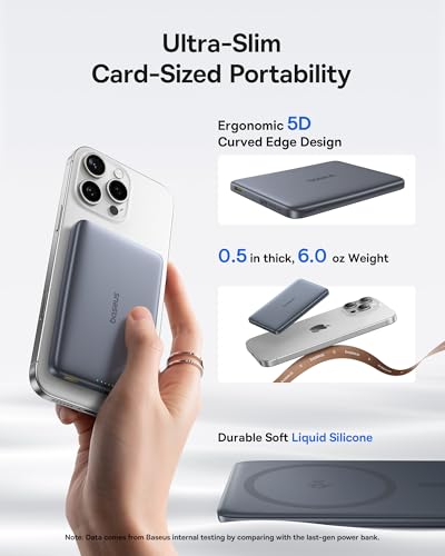 Baseus Picogo Magsafe Portable Charger, Qi2 15W 0.5" Ultra Slim 10000mAh Wireless Power Bank, 27W Fast Charging Magnetic Battery Pack with USB-C for iPhone 17 Pro Max/17 Pro/Air/16/15/14/13/12 - color: Space Grey
