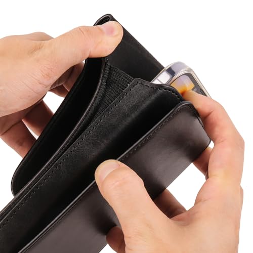 Mobile Phone Belt Clip Holster Leather Black, Cell Phone Waist Pack for Men - color: Black, size: 6.9 INCH