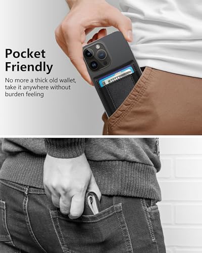 Phone Wallet Stick On with Stand, Adhesive Phone Card Holder, 8-Card Holder - color: Classic Black