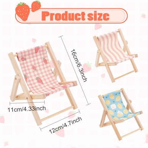 WEBEEDY 3pcs Cell Phone Holder Wood Canvas Beach Deck Chair Foldable Cell Phone Holder 3 Styles Adjustable Mini Folding Chair Cell Phone Stand Desktop Multifunction Mobile Phone Holder