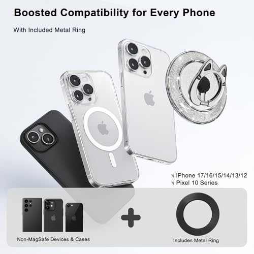 Magnetic Phone Ring Holder for MagSafe, [Flexible 360° Rotation] Magnet Finger Ring Grip Stand Holder, Fit for iPhone 16 15 14 13 12, Pro, Pro Max, Plus, Mag Safe Accessories, Black-Sliver - color: Black-Sliver