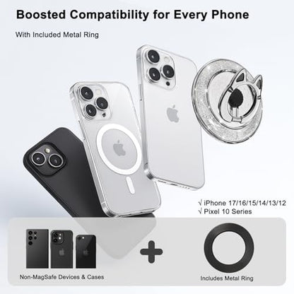 Magnetic Phone Ring Holder for MagSafe, [Flexible 360° Rotation] Magnet Finger Ring Grip Stand Holder, Fit for iPhone 16 15 14 13 12, Pro, Pro Max, Plus, Mag Safe Accessories, Black-Sliver - color: Black-Sliver