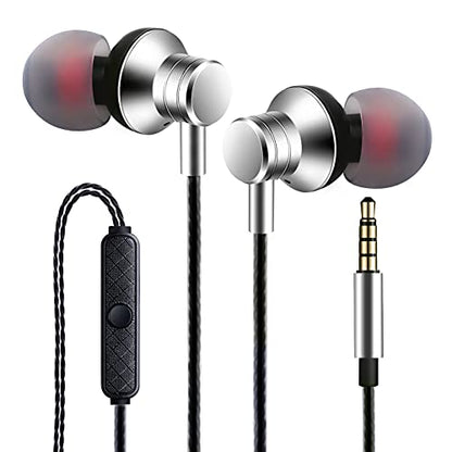 Empsun Wired Earbuds Headphones with Microphone Stereo Bass Earphones Noise Isolation in-Ear Headset Compatible with All Smartphones Tablets iPod IPad MP3 Player That with 3.5 mm Interface(Silver) - color: Silver