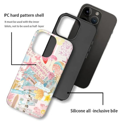 Case Compatible with iPhone 16 Pro Max, Cute Dual Layer Hybrid Phone Cover, Military Grade Drop Protection, Aesthetic Shockproof Phone Case for Women Girls, Pastel Pink Summer Collage - color: Pastel Pink Summer Collage, size: Iphone 16 Pro Max