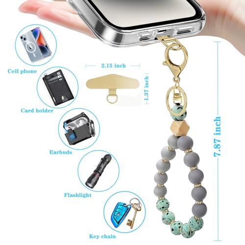 Silicone Beaded Phone Wrist Strap, Phone Bracelet Strap with Tether Tab Elastic Hands Free Wristlet Strap - color: Greenpiece