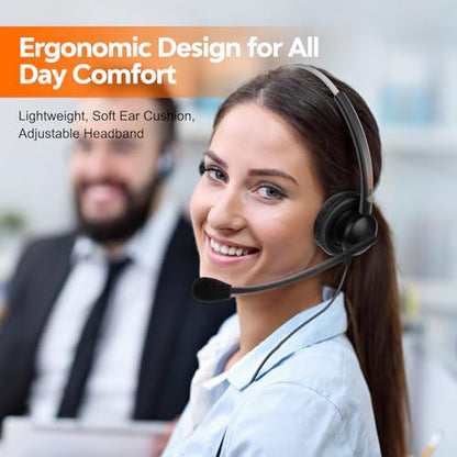 One Ear Wired Office Headset | Single Ear RJ9 Call Center Telephone Headset | Noise-Cancelling Mic | Compatible with Landline/IP Phones - Yealink, Sangoma, Grandstream, Akuvox, Escene, Atcom
