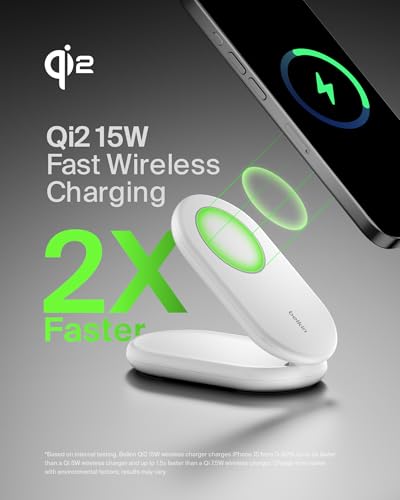 Belkin Qi2 15W Magnetic Foldable Wireless Charging Stand, Standby - color: White