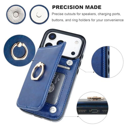 ONETOP for iPhone 18/17 Pro Wallet Case with Credit Card Holder,Blue - color: Blue
