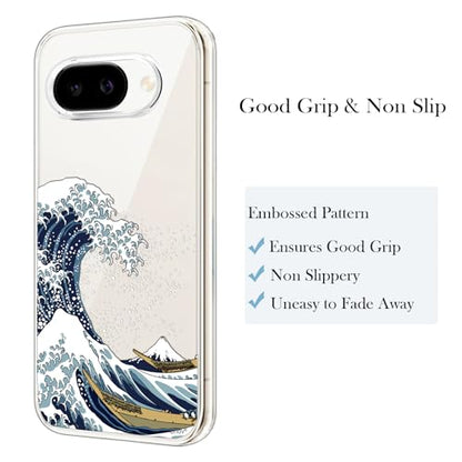 Unov for Pixel 10a Case, Clear with Design, Slim Fit Good Grip, Embossed Phone Case, Shockproof Protective Cover, Raised Camera Protection, Soft TPU, Great Wave - color: Great Wave