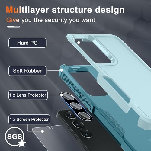 for Samsung Galaxy S24 FE Case, Full Body Heavy Duty Cover, Mint Green | Rugged Shockproof Protective Case,with Tempered Glass Screen Protector + Camera Lens Cover + Wrist Lanyard Strap - color: Mint Green