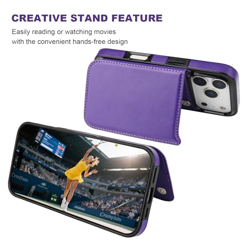 ONETOP for iPhone 17 Pro Wallet Case with Credit Card Holder,Purple | Kickstand,ID/Cash Holder,Case Wallet with Card Slots,Double Magnetic Clasp,Durable PU Leather Shockproof Cover for Women Men - color: Purple