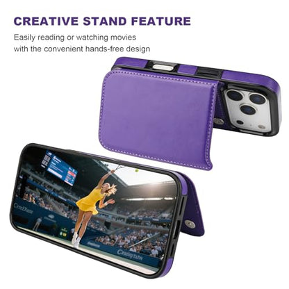ONETOP for iPhone 17 Pro Wallet Case with Credit Card Holder,Purple | Kickstand,ID/Cash Holder,Case Wallet with Card Slots,Double Magnetic Clasp,Durable PU Leather Shockproof Cover for Women Men - color: Purple