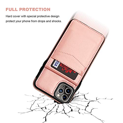 KIHUWEY for iPhone 11 Pro Max Wallet Case Card Holder Kickstand, Rose Gold | Credit Card Slots, PU Leather, Magnetic Clasp, Flip Heavy Duty Protection Cover for Men and Women - color: Rose Gold