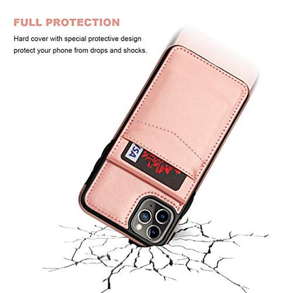KIHUWEY for iPhone 11 Pro Max Wallet Case Card Holder Kickstand, Rose Gold | Credit Card Slots, PU Leather, Magnetic Clasp, Flip Heavy Duty Protection Cover for Men and Women - color: Rose Gold