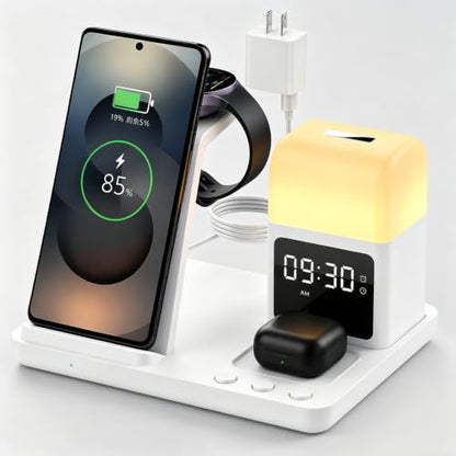 Wireless Charger for Samsung Charging Station with Digital Clock-Alarm - color: White