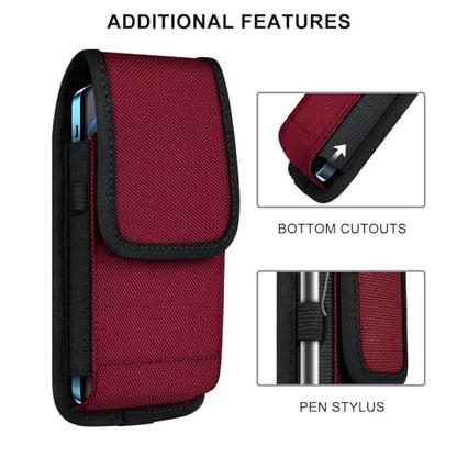 ykooe Cell Phone Pouch Nylon Belt Holster Case Compatible with iPhone 17 16 15 14 13 12 11 & Pro Models, Samsung Galaxy S20 S21 S22 S23 S24 S25, Red–L - color: Red, size: L