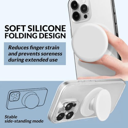 for MagSafe Phone Grip,Soft Silicone Magnetic Collapsible Cell Phone Finger Grip for iPhone 17/16/15/14/13,12 and Smartphones Tablets - White - color: White
