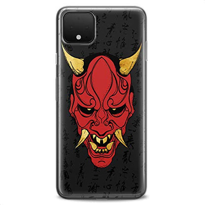 TPU Case Compatible for Google Pixel 9 8 Pro 7a 6a 5a XL 4a 5G 2 XL 3 XL 3a Devil Clear Print Red Design Samurai Soft Face Slim fit Horns Man Cute Golden Fangs Flexible Silicone Head - color: Devil Mask
