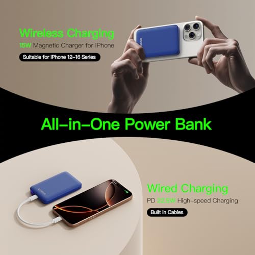 for Magsafe Portable Charger, 5000mAh Slim Wireless Magnetic Power Bank | 20W USB-C Power Delivery,LED Display,Travel Essential for Magsafe Battery Pack Compatible with iPhone 17-12 Series - color: Dark Blue