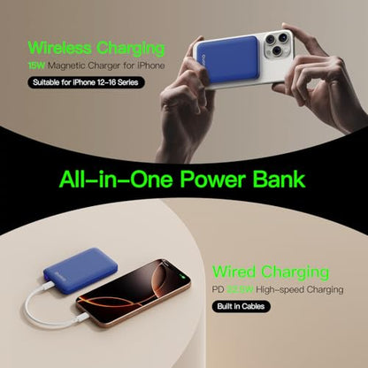 for Magsafe Portable Charger, 5000mAh Slim Wireless Magnetic Power Bank | 20W USB-C Power Delivery,LED Display,Travel Essential for Magsafe Battery Pack Compatible with iPhone 17-12 Series - color: Dark Blue