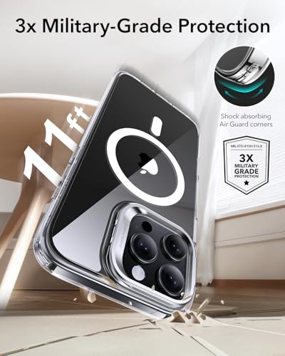 ESR for iPhone 16 Pro Max Case, Compatible with MagSafe, Military-Grade Protective Case, Built-in Stash Stand Phone Case, Scratch-Resistant Back Cover, Classic Series, Clear - color: Clear