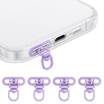saxsion Side-Mount Phone Tether Tab, Metal Lanyard Patch, 360° Swivel Clip, 304 Stainless Steel, Won't Block Charging Port - color: Lilac